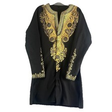 Traditional African Dashiki Gold Black Long Sleeve Shirt Men  s Size M