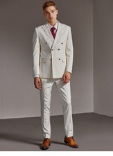 Men Ivory Striped Blazer Slim Fit Formal Business Party Prom Tuxedo Wedding Suit