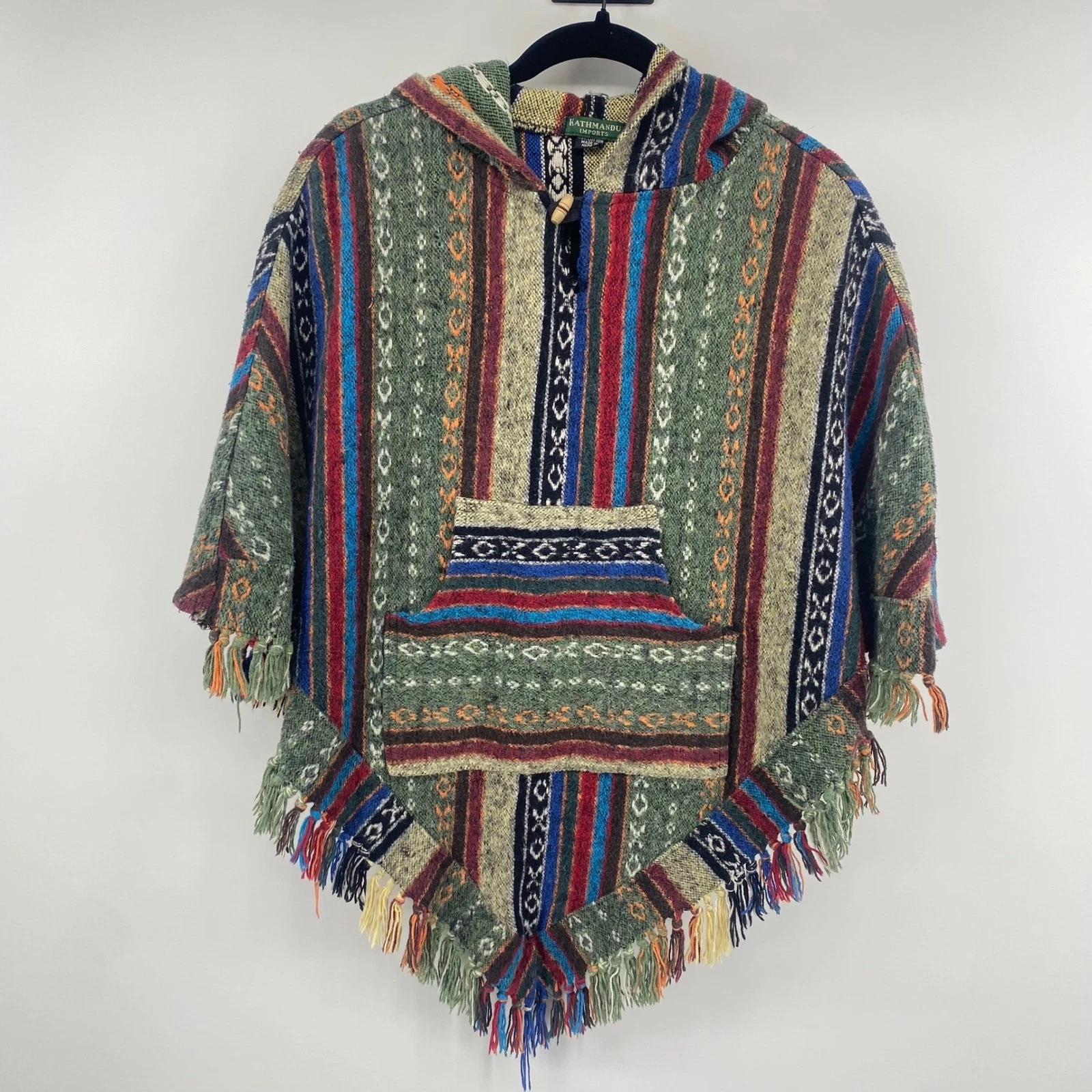 Kathmandu Imports Poncho Women M Multi-Color Striped Hooded Fringe Boho 1526
Opens in a new window o
