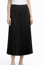 EILEEN FISHER Wool Silk Pleated Midi Skirt sz.M Black A-Line Luxury NWT 328