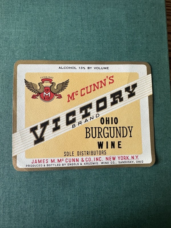 Engels & Krudwig VICTORY Wine Bottle Label Sandusky Ohio Wartime Mccunn NY WW2
