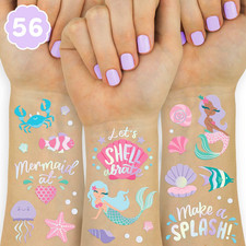 under the Sea Mermaid Temporary Tattoos - 56 Iridescent Foil Styles Kids Birth