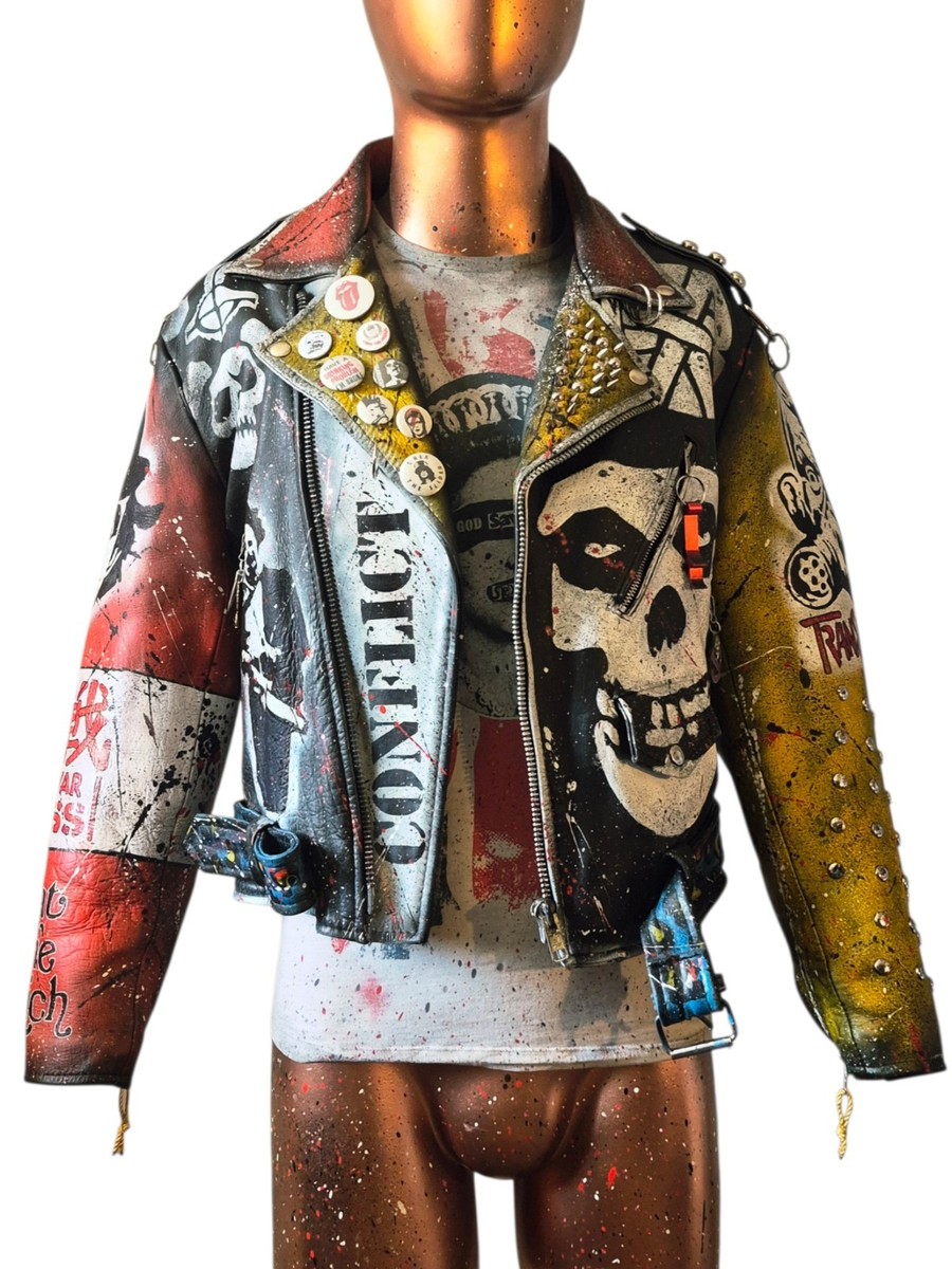 Vintage Leather Hand Painted Bespoke Punk Rock Jacket UK Made All