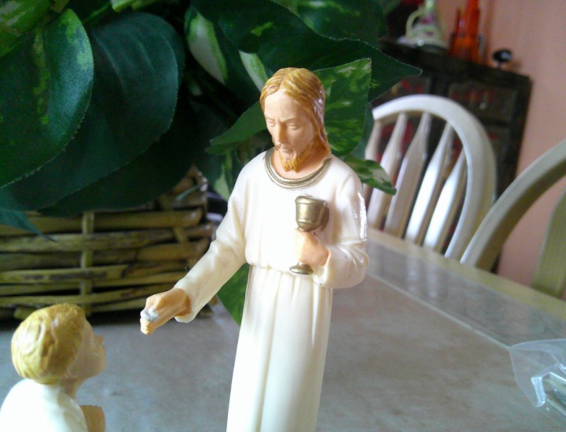 VINTAGE FIRST COMMUNION REMEMBERANCE FIGURE OF JESUS AND BOY--ITALY