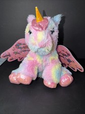 Barbie Dreamtopia 11" Unicorn Plush Toy w/Light Sound Rainbow Fur Wings Mattel