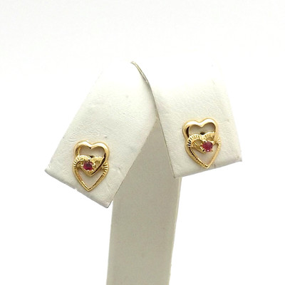 Jacmel Mauritius JCM Massive 14k Gold Rubin Double Open Heart Ohrstecker Neu