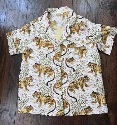 Printfresh Bagheera Pink Leopard Pajama Top Size S Organic Cotton NWT