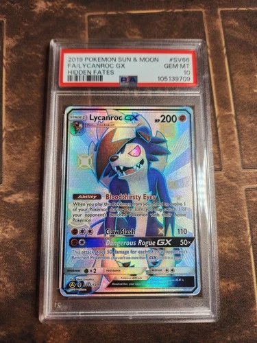 2019 POKEMON SUN & MOON HIDDEN FATES #SV66 FULL ART/LYCANROC GX PSA 10