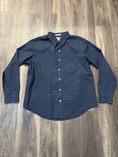 L.L. Bean Blue Green Red Cotton Plaid Wrinkle Free Button-Down Shirt L
