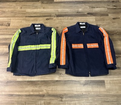 2 Aramark Work Jacket Hi-Vis Reflective Used Lined Insulated Coat Size Medium