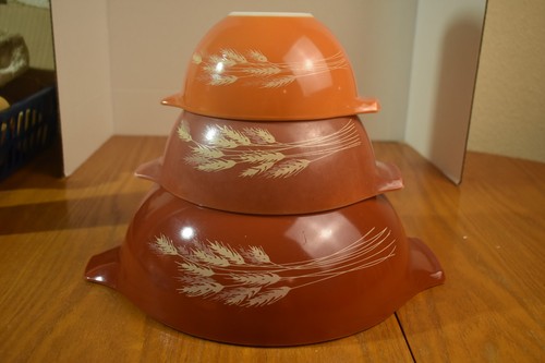 PYREX - 3 Orange & Rust AUTUMN HARVEST Cinderella Mixing, Nesting Bowl ...