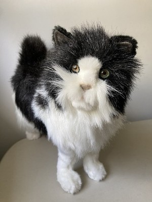 Hansa Standing Long Hair Plush Cat Black White Stuffed Animal Realistic 12'' tall