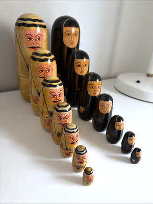Vintage Russian Nesting Dolls Wood Arab Sheik Matryoshka Husband Wife Set Wooden