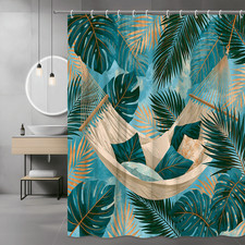 Tropical Hammock Palm Leaf Shower Curtain Blue Green Print