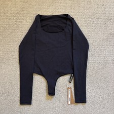 Small Skims Essential Long Sleeve Scoop Neck Bodysuit Stretch Onyx Black Sz S/M
