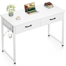 40 Inch Small Office Computer Desk with 2 Drawers Headphone Hook - Compact W...