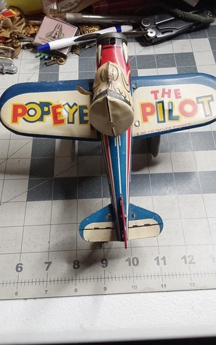 1940 Marx Tin Wind Up Popeye the Pilot Airplane