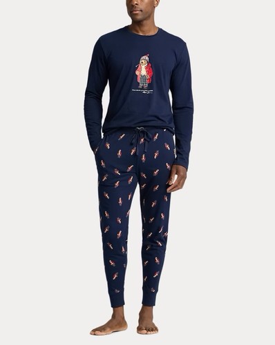 Polo RALPH LAUREN DESIGNER PYJAMAS Set JOGGER BOTTOM Top SIZE M Bears Navy - Picture 1 of 14