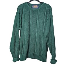 Vintage 90s Ralph Lauren Chaps L Hunter Dark Green Cotton Cable Knit Sweater