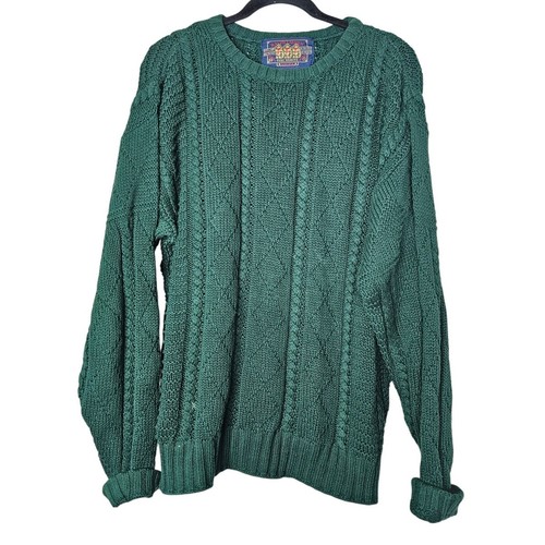 Chaps Ralph Lauren, Vintage 90s Ralph Lauren Chaps L Hunter Dark Green Cotton Cable Knit Sweater