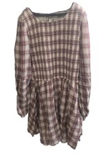 American Eagle Dress Womens Small Plaid Smocked Long Sleeve Square Neck Mini
