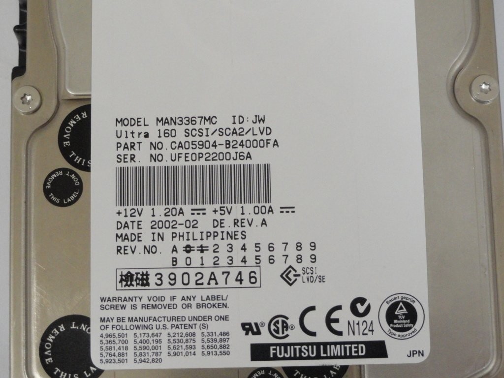 Fujitsu 18.2GB SCSI 80Pin 3.5"" HDD ( MAN3367MC CA05904-B24000FA ) REF