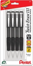 Pentel Twist-Erase III Mechanical Pencil, (0.5mm), 4 Count (Pack of 1), Black 
