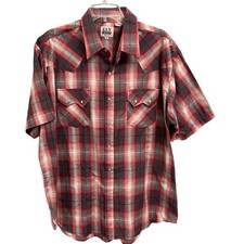 Ely Cattleman Vintage Red Plaid Pearl Snap Size XL Short Sleeve Western Cowboy