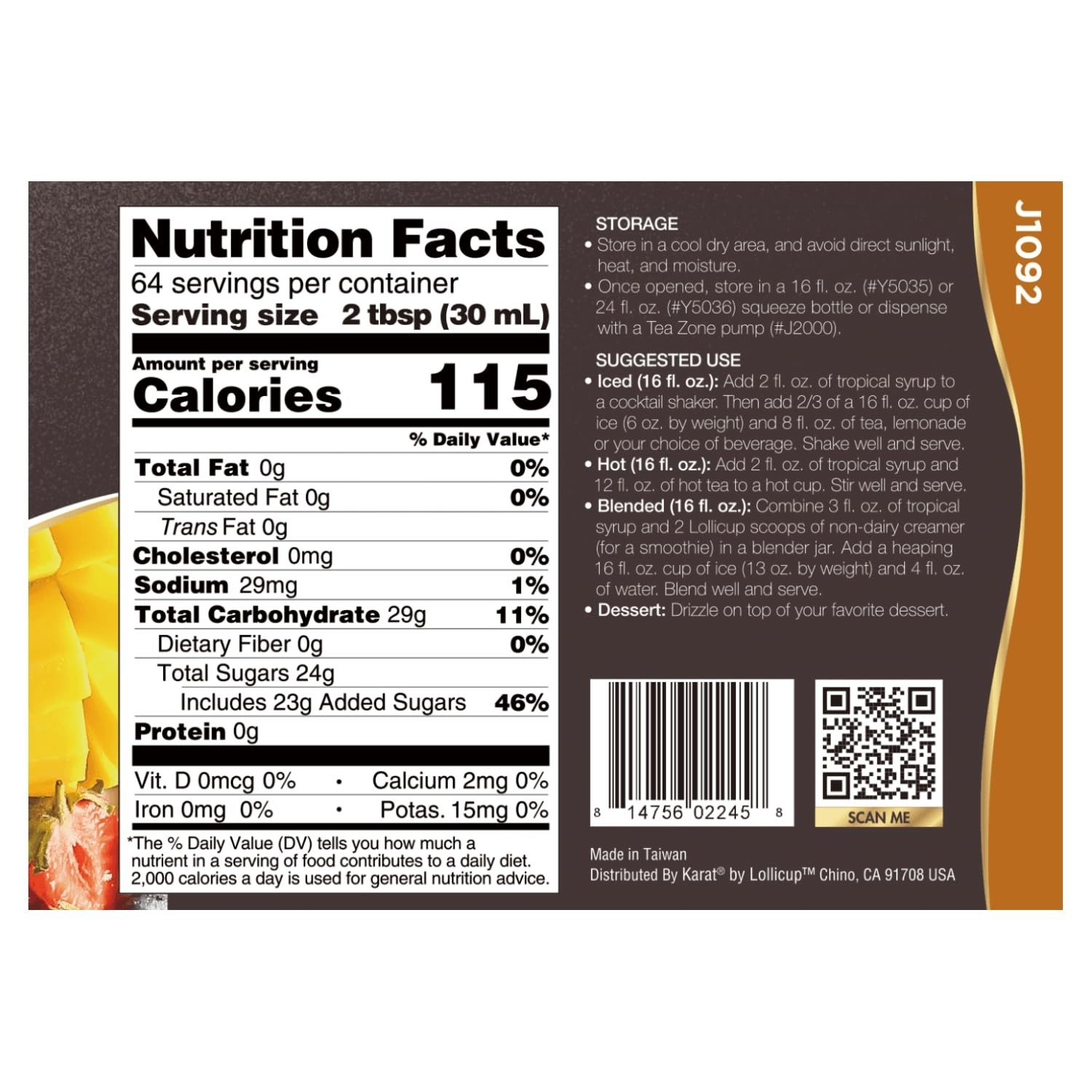 Tea Zone 64 fl. oz Premium Fruit Syrup for Tea, Cocktails Blending (17 Flavors)