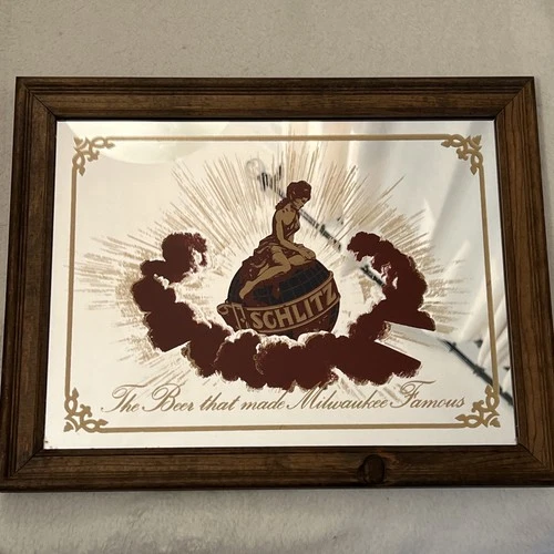 VTG SCHLITZ BEER MIRROR “THE BEER THAT MADE MILWAUKEE FAMOUS” 13.5x10.5 GLOBE