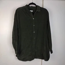 J Jill Size L Corduroy Tunic Button Front Shirt Long Sleeve Forest Green