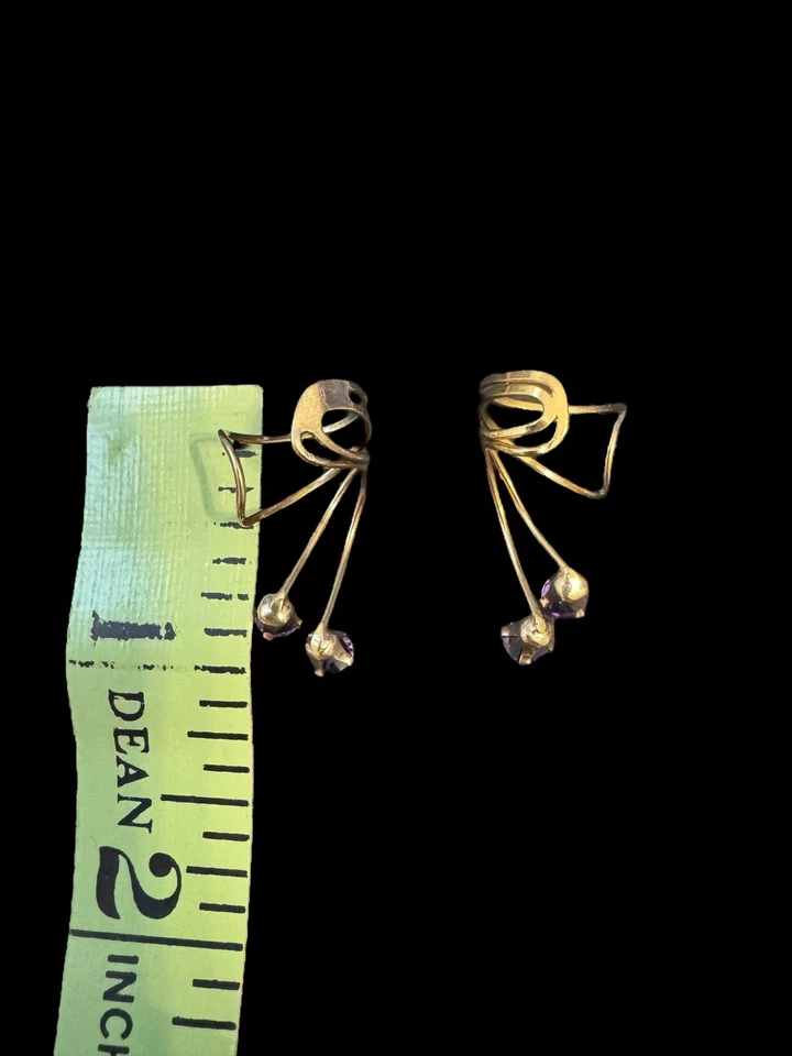 Pendientes únicos de amatista, placa de oro sin perforación piedra de nacimiento de febrero Z2 Foto 4 de 4