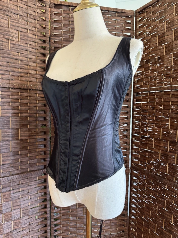 Talla L De Colección Años 90 Victoria’s Secret Y2K Negro Satinado Corsé Bustier Top Canadá Deshuesado Foto 3 de 4