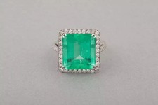 Green Emerald CZ With Halo Accents Women's Party Wear Ring 925 Sterling Silver