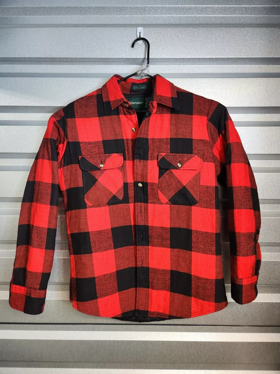 Vintage St. Johns Bay Shirt Flannel Quilted Lined Shacket Red Black MEDIUM