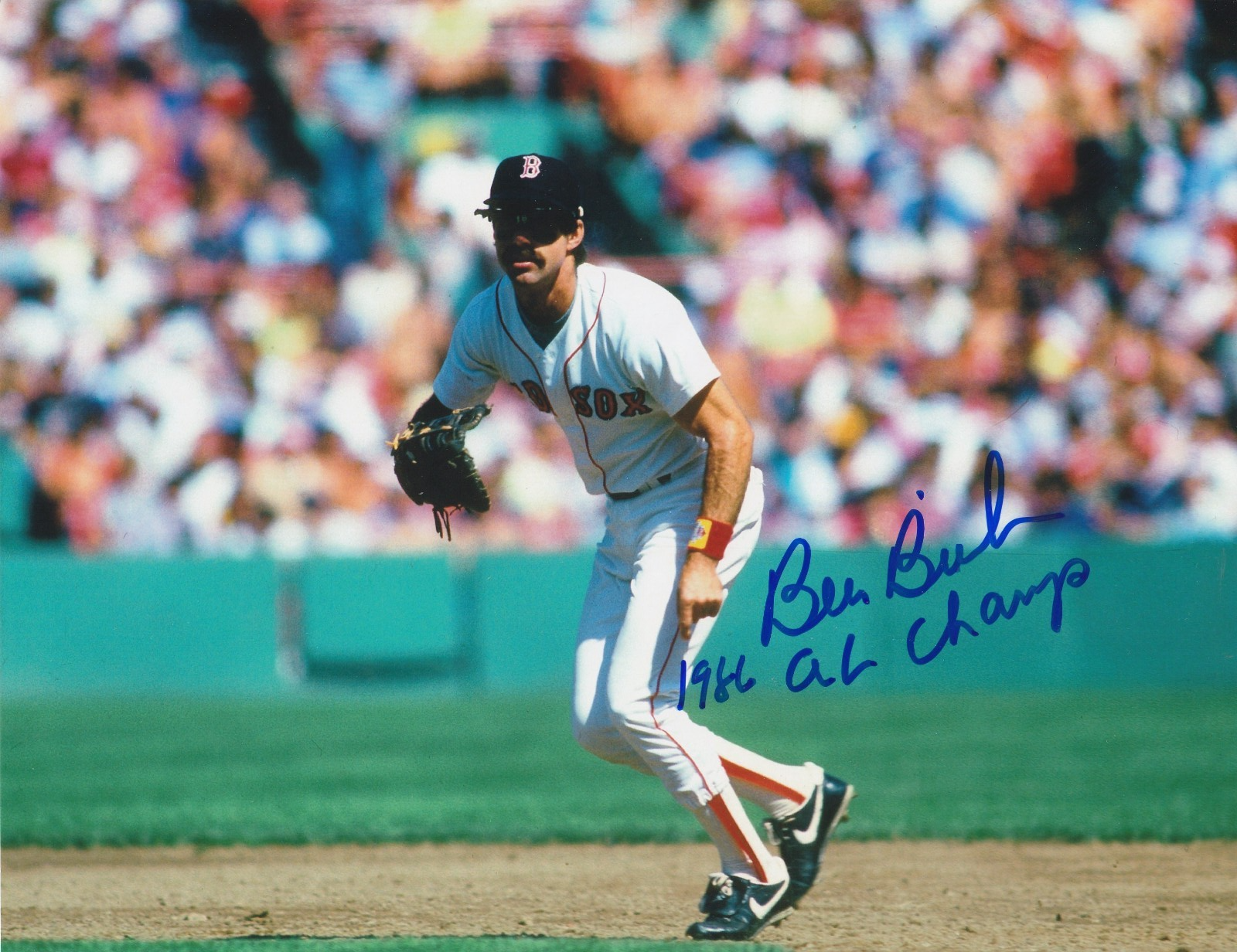 BILL BUCKNER BOSTON RED SOX 1986 AL CHAMPS ACTION SIGNED 8x10 