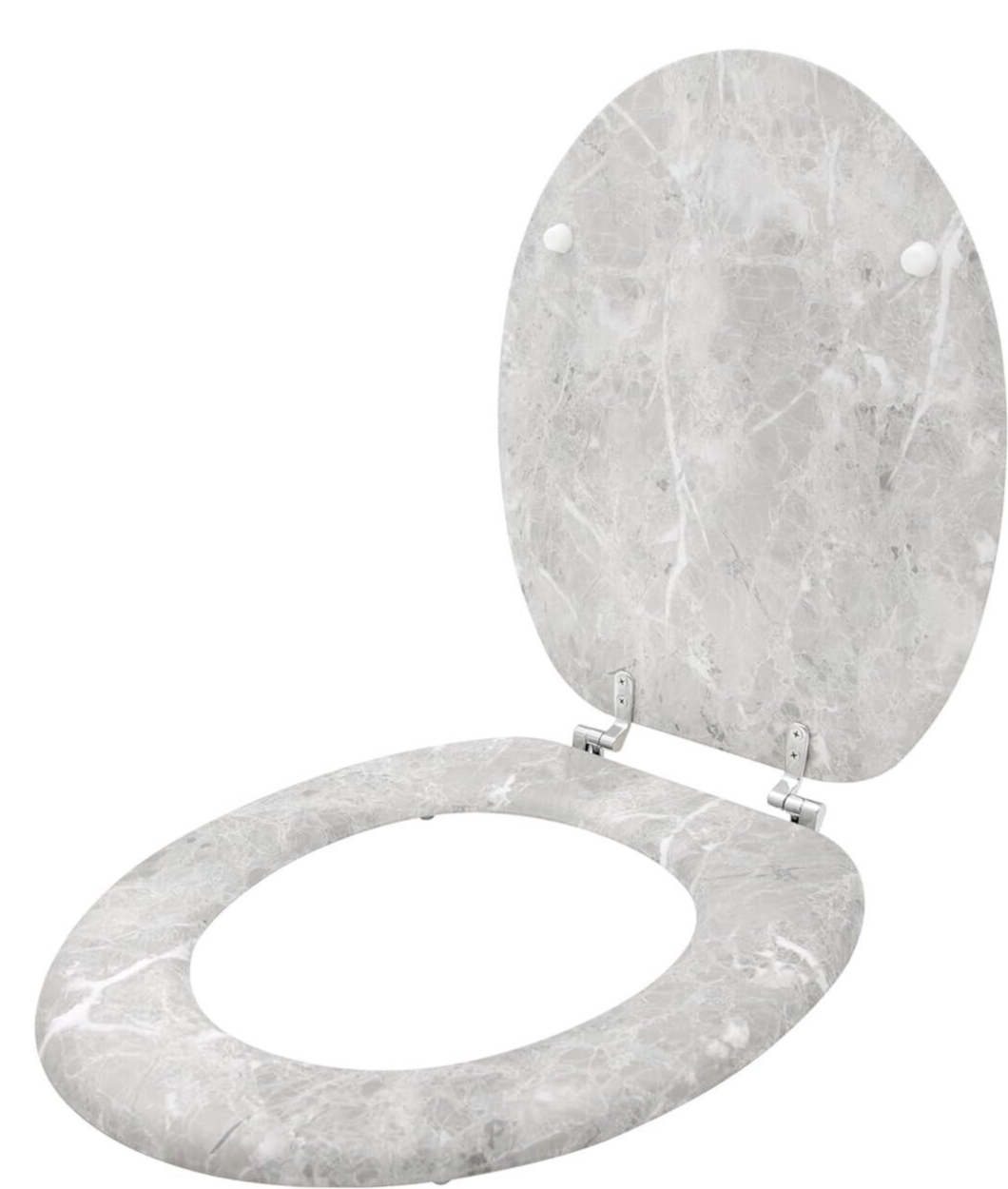 Grey Marble Effect Toilet Seat MDF Chrome Hinges With Fittings Easy