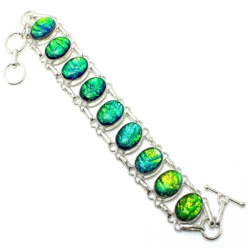 Triplet Opals Gemstone Handmade 925 Sterling Silver Jewelry Bracelets Size 7-8"