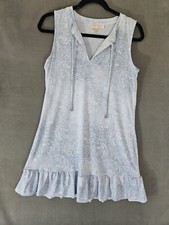 Michael Kors Womens Medium Tunic Mini Dress Baby Blue Paisley Sleeveless Vneck