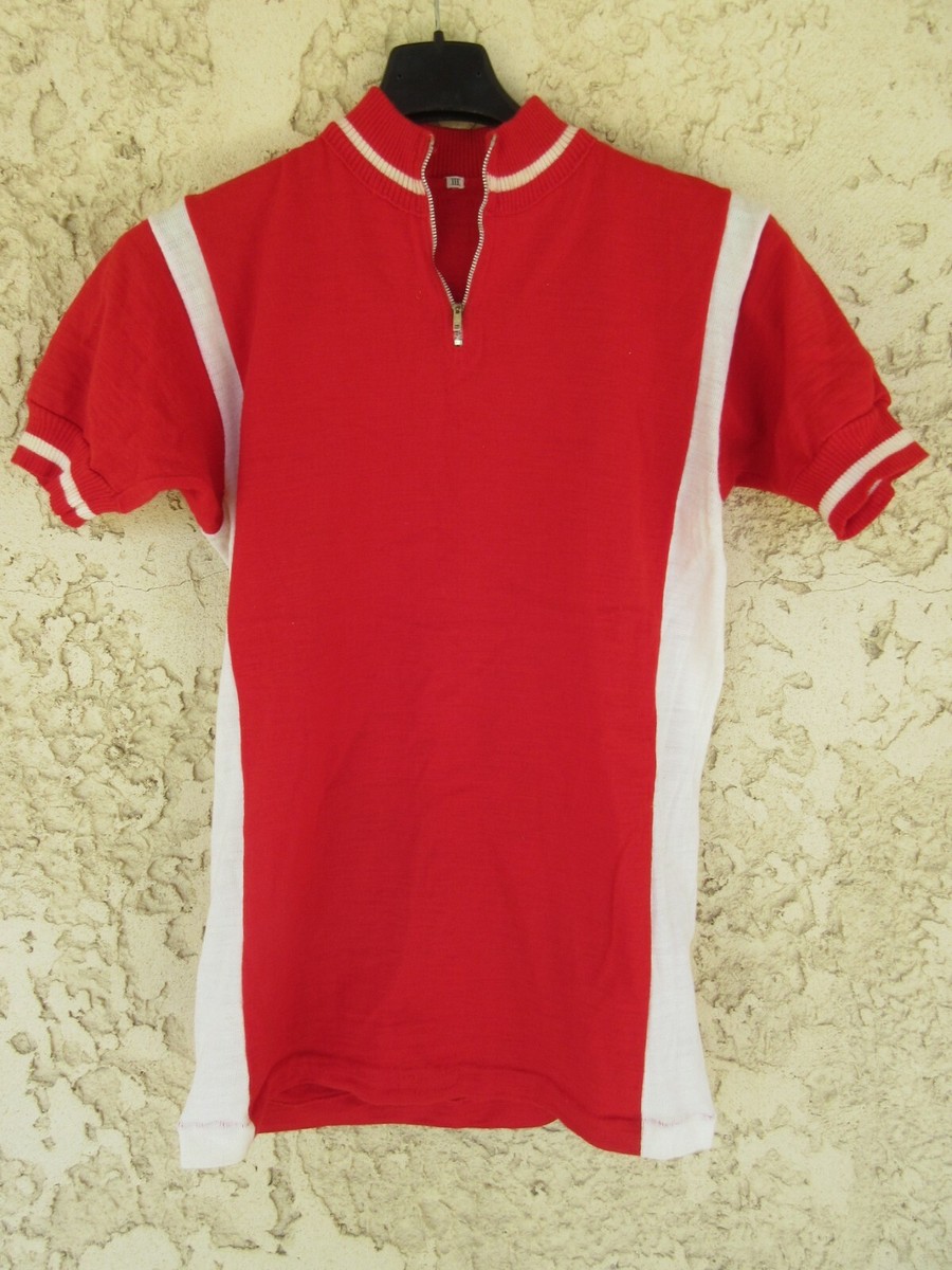 Maillot Cycliste Vintage EUROPE CYCLES - Laine Rouge - Années 70 - Taille 3