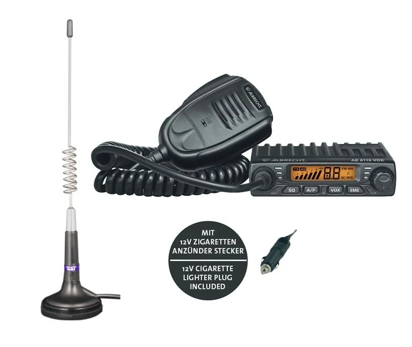 SET Albrecht AE 6110VOX m. Stecker CB-Funkgerät m. Magnetantenne 30 cm Minimag X
