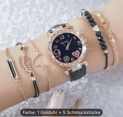 Uhr Set,Rosé-Schwarz   