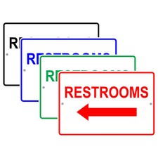 Restrooms Left Arrow For Unisex Bathroom Hotels Restaurant Aluminum Metal Sign