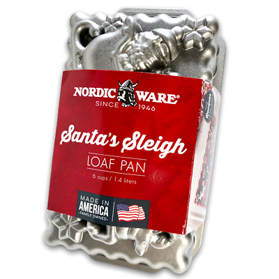 New Nordic Ware Santas Sleigh 6 Cup Heavy Cast Aluminum Holiday Loaf Pan 