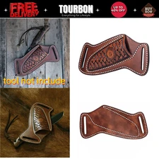 TOURBON Leather Engraved Pancake Fixed Blade Knife Sheath Belt Pouch EDC Cover