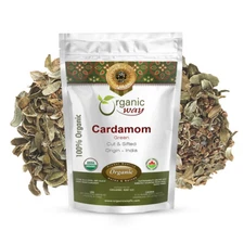 Organic Way Green Cardamom / Hari Elaichi Cut & Sifted - Kosher & USDA Certified