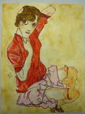 Watercolour "Portrait of a Seated Lady" Estate Folder Otto Handrich 2000