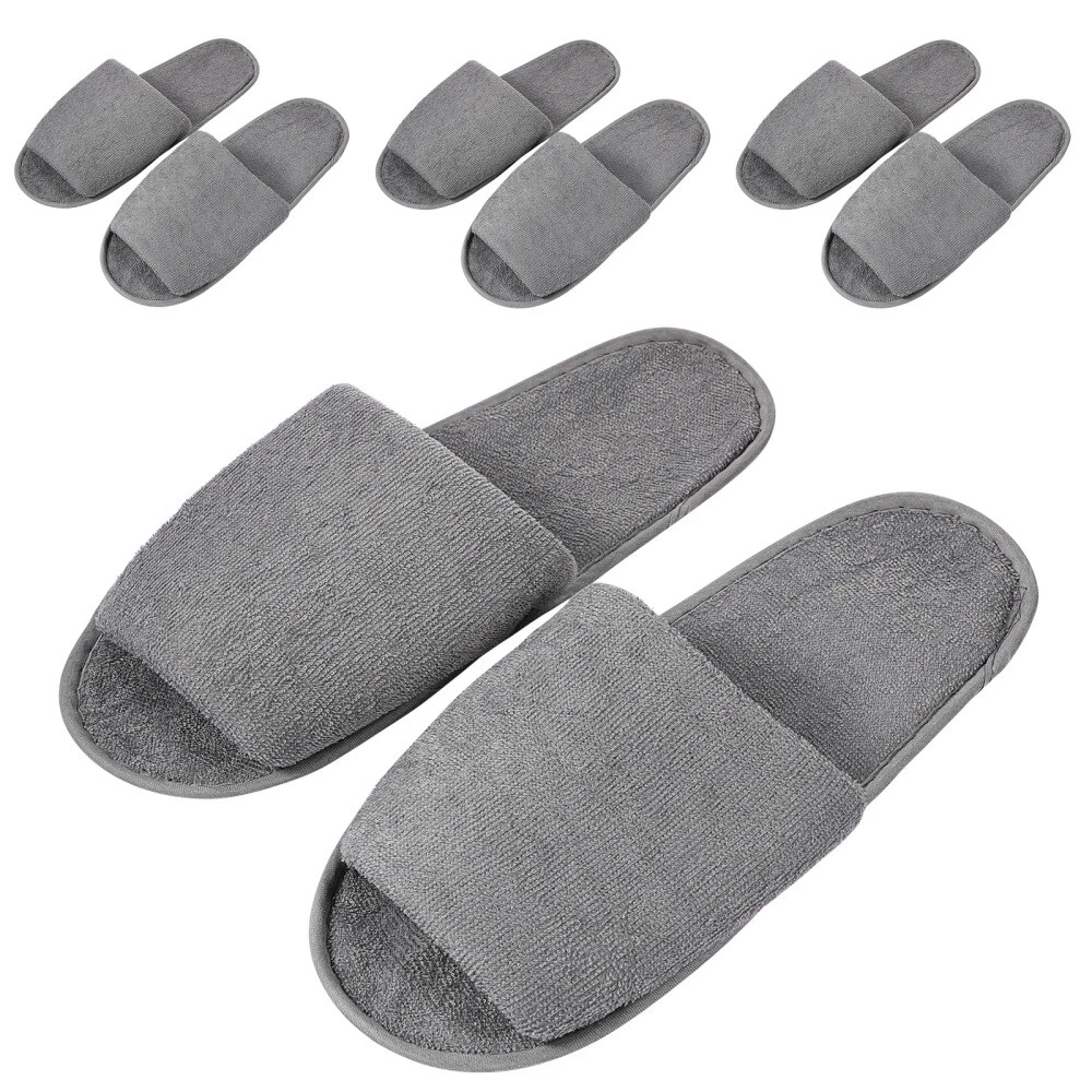 4 Pairs Thick Cotton Hotel Slippers Bulk Pack Guest Travel