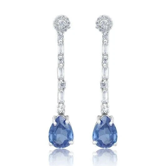 Pendiente colgante/gota de tanzanita azul y diamante simulado de 3 quilates acabado en oro blanco de 14 quilates Foto 3 de 4