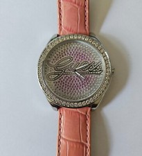 Ladies Guess Watch Silver & Pink Face with Pink Leather Strap
